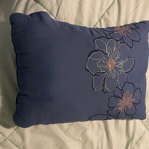 Floral Embroidered Navy Blue Accent Pillow